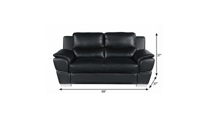 69" Black And Silver Faux Leather Love Seat