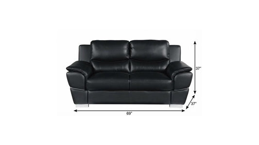 69" Black And Silver Faux Leather Love Seat