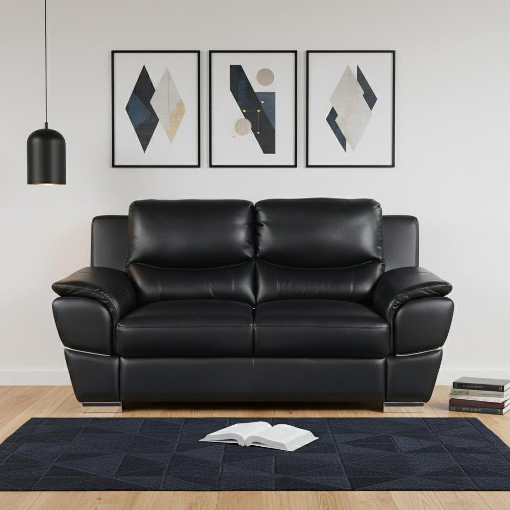 69" Black And Silver Faux Leather Love Seat