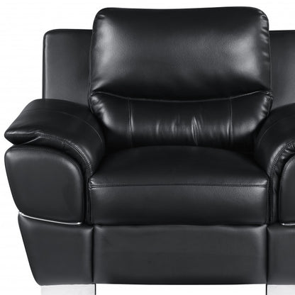 48" Black And Silver Leather Match Club Chair