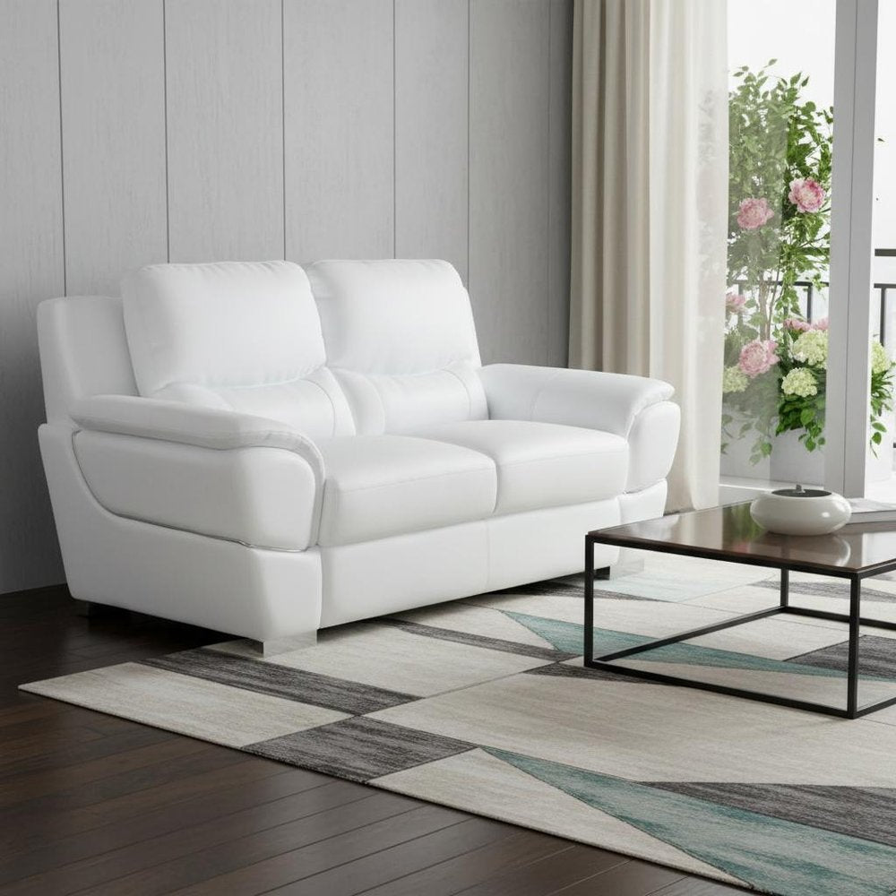 69" White And Silver Faux Leather Love Seat