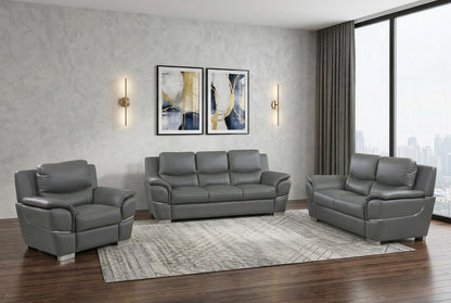 Three Piece Indoor Gray Genuine Leather Six Person Seating Set