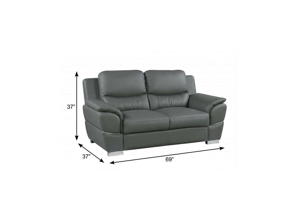 69" Gray And Silver Faux Leather Love Seat