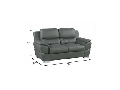 69" Gray And Silver Faux Leather Love Seat