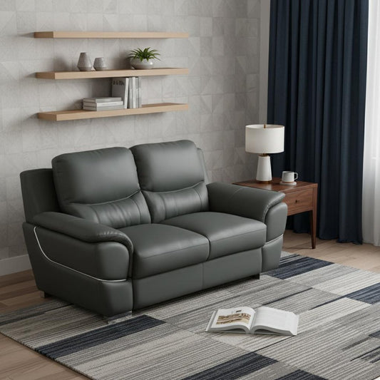 69" Gray And Silver Faux Leather Love Seat