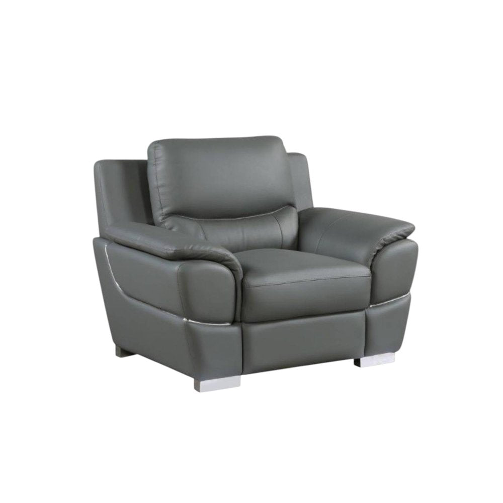 48" Gray And Silver Leather Match Club Chair
