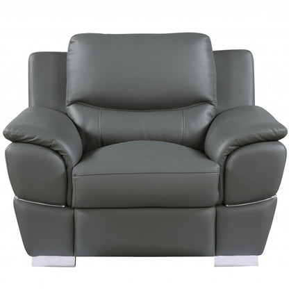 48" Gray And Silver Leather Match Club Chair