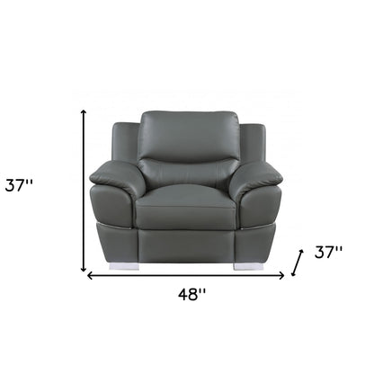 48" Gray And Silver Leather Match Club Chair