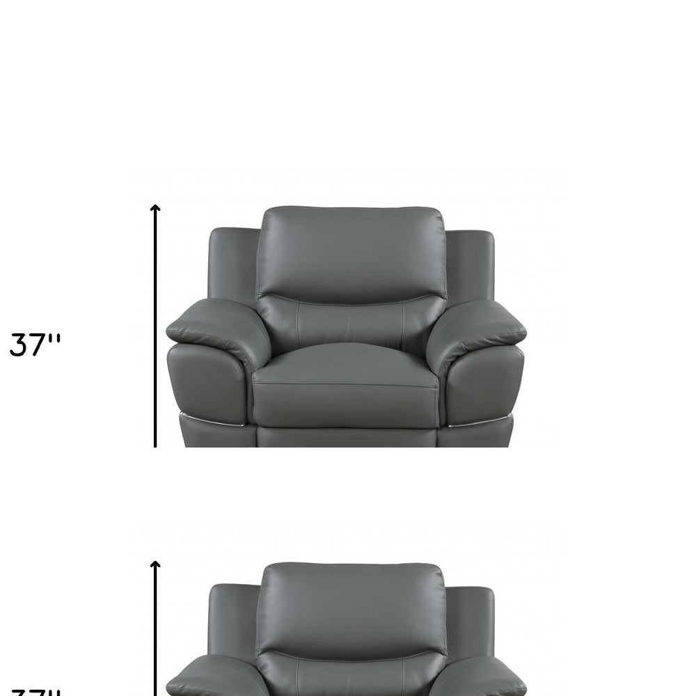 48" Gray And Silver Leather Match Club Chair
