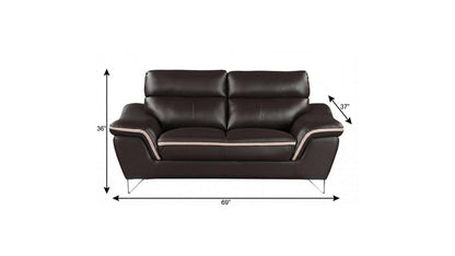 69" Brown And Silver Faux Leather Love Seat