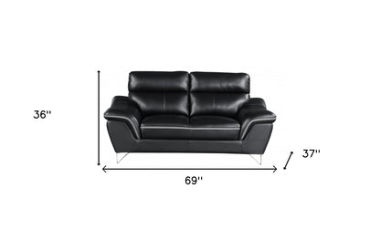 69" Black And Silver Faux Leather Love Seat