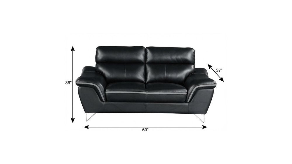 69" Black And Silver Faux Leather Love Seat