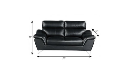 69" Black And Silver Faux Leather Love Seat