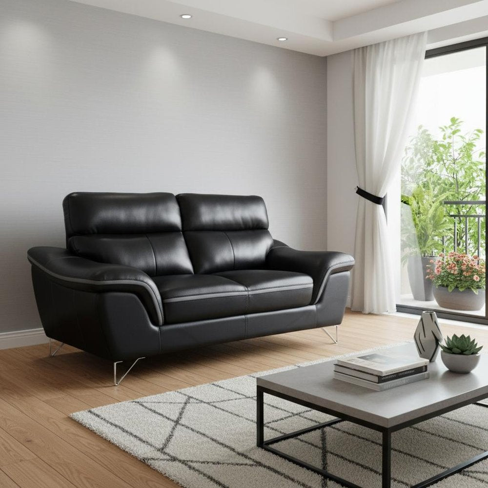 69" Black And Silver Faux Leather Love Seat