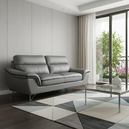 69" Gray And Silver Faux Leather Love Seat