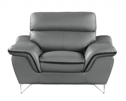 49" Gray And Silver Leather Match Convertible Chair