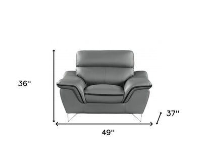49" Gray And Silver Leather Match Convertible Chair