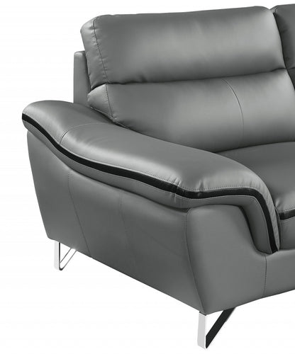 49" Gray And Silver Leather Match Convertible Chair