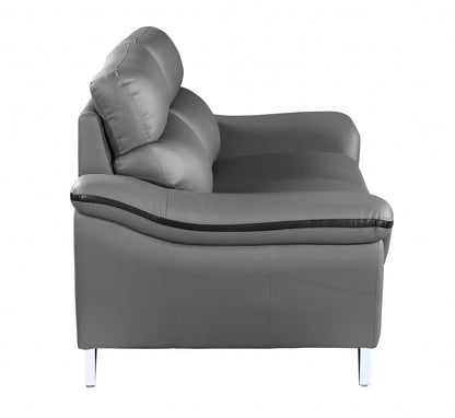 49" Gray And Silver Leather Match Convertible Chair