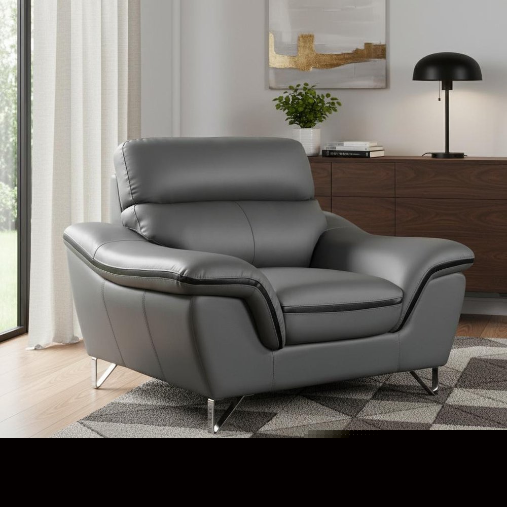 49" Gray And Silver Leather Match Convertible Chair