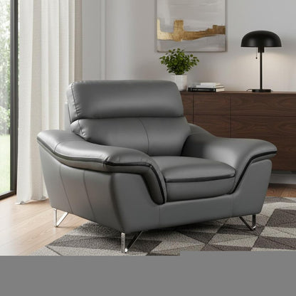 49" Gray And Silver Leather Match Convertible Chair