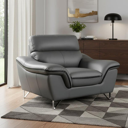 49" Gray And Silver Leather Match Convertible Chair
