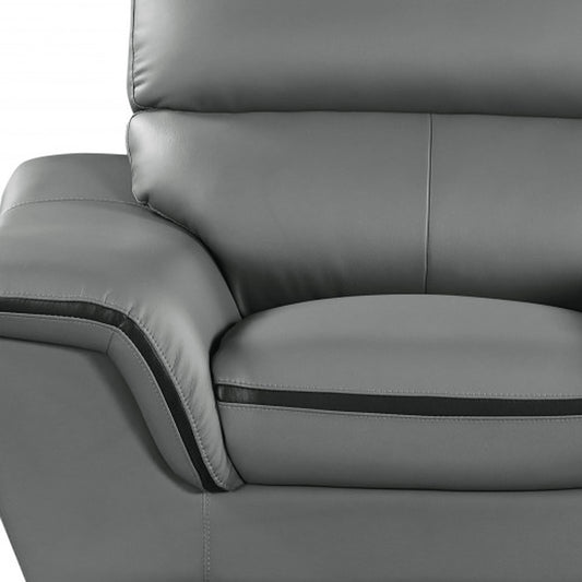 49" Gray And Silver Leather Match Convertible Chair