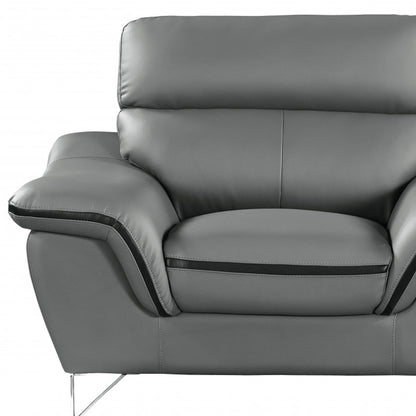 49" Gray And Silver Leather Match Convertible Chair
