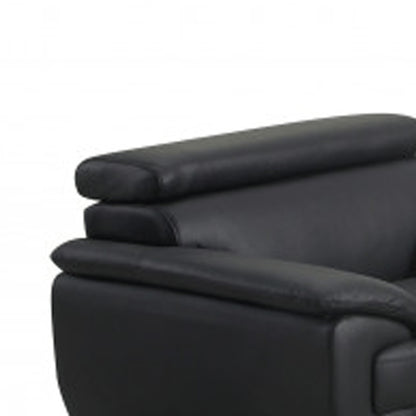 Three Piece Indoor Black Genuine Leather Six Person Seating Set