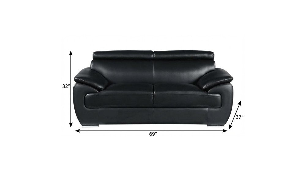 69" Black And Silver Faux Leather Loveseat