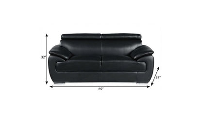 69" Black And Silver Faux Leather Loveseat