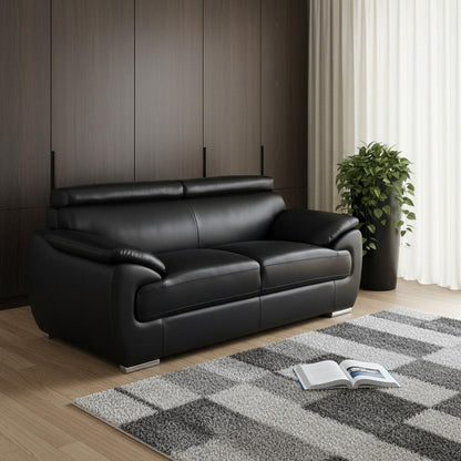 69" Black And Silver Faux Leather Loveseat