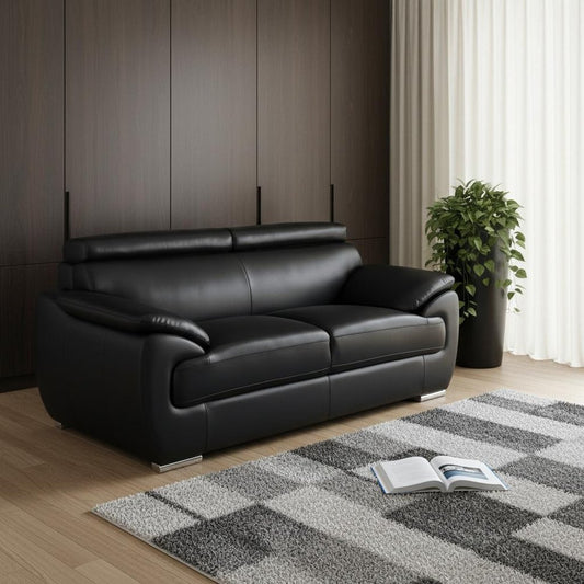 69" Black And Silver Faux Leather Loveseat