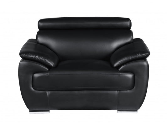 38" Black And White Genuine Leather Chair and a Half