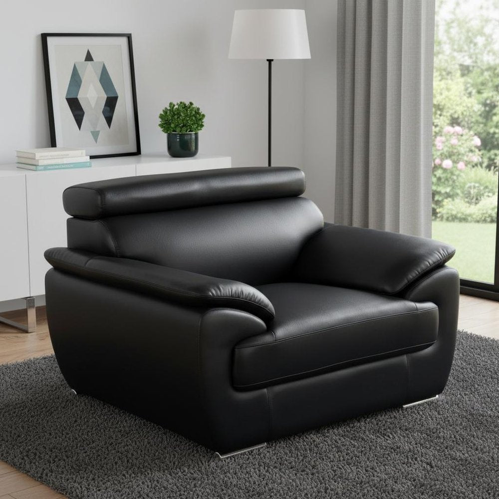 38" Black And White Genuine Leather Chair and a Half