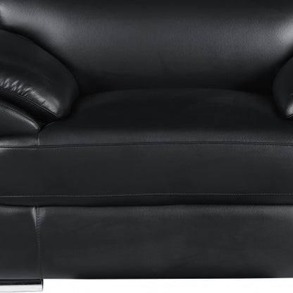 38" Black And White Genuine Leather Chair and a Half