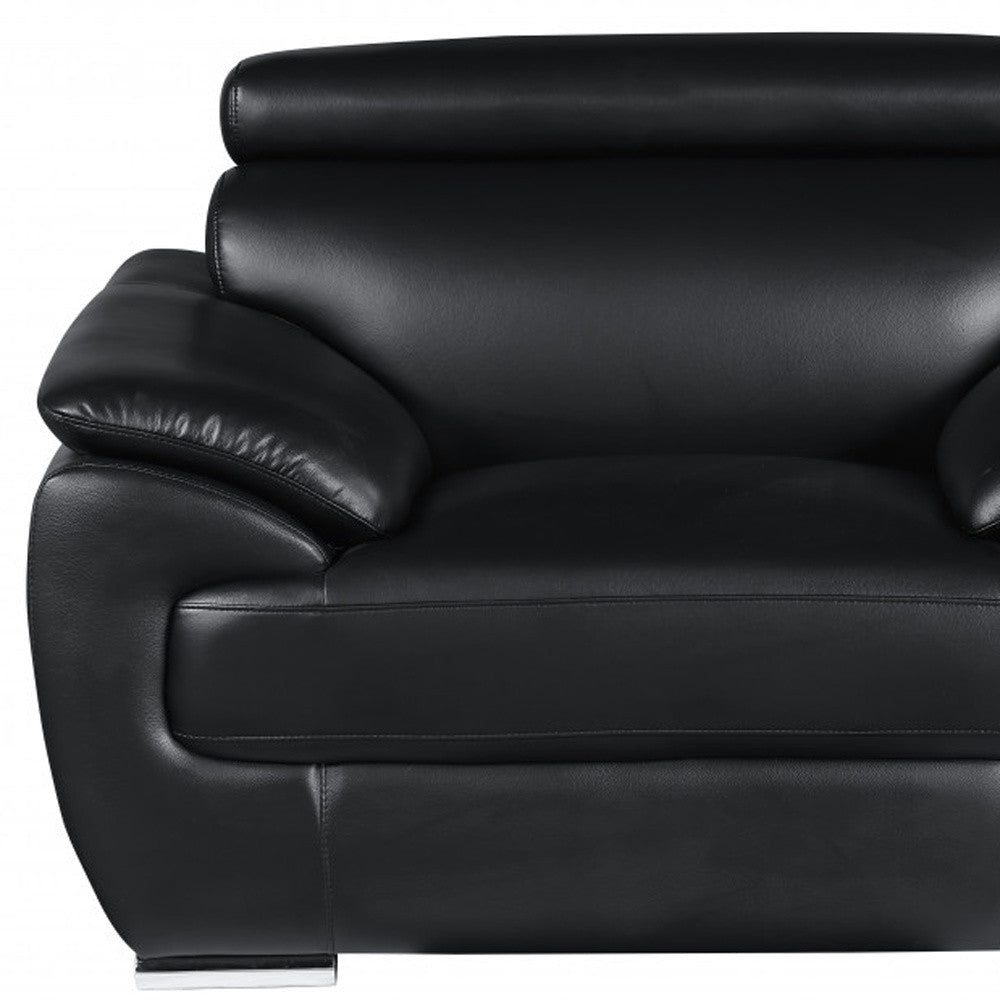 38" Black And White Genuine Leather Chair and a Half