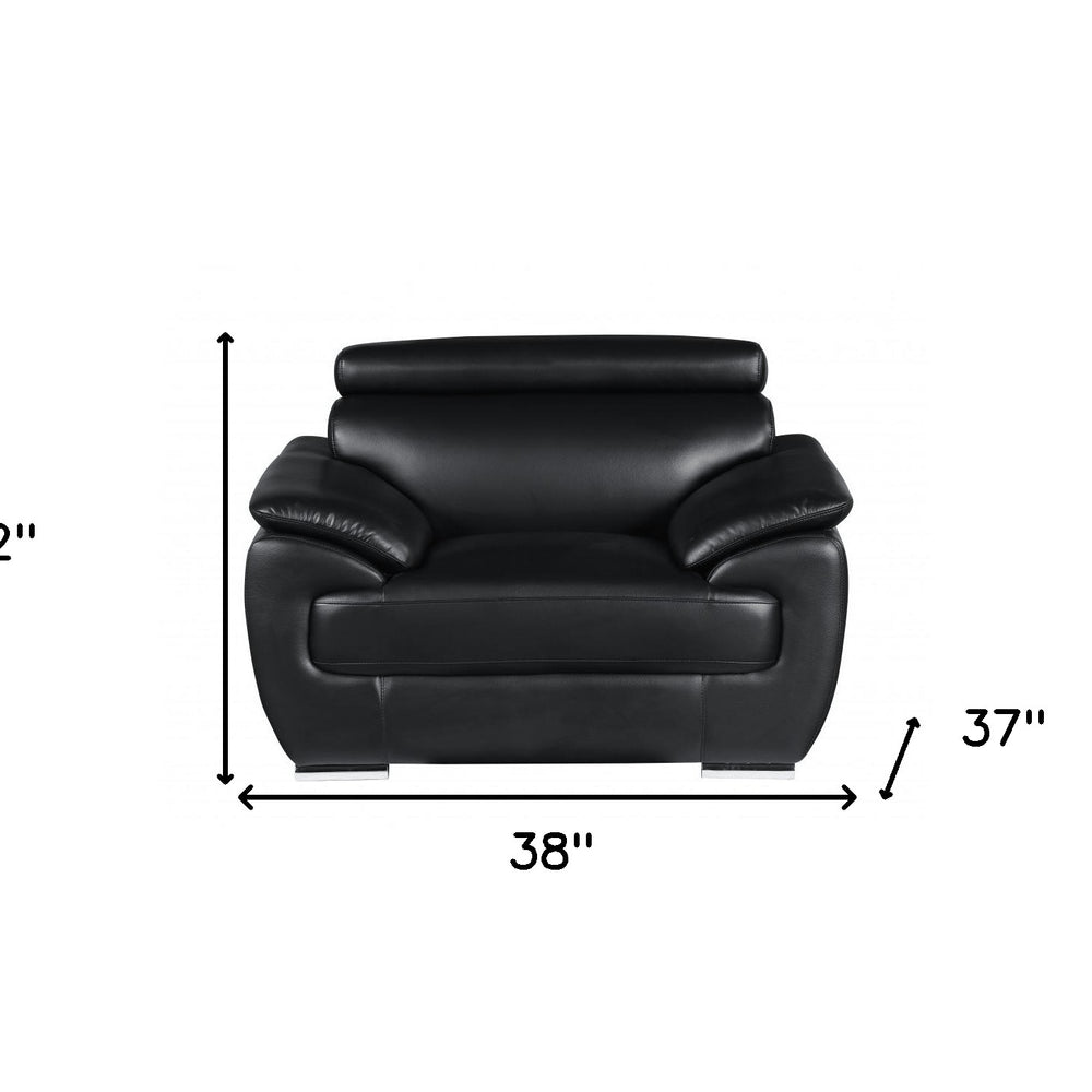 38" Black And White Genuine Leather Chair and a Half