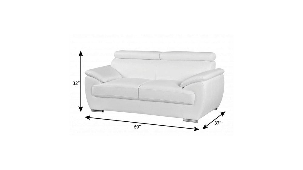69" White And Silver Faux Leather Loveseat
