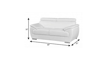 69" White And Silver Faux Leather Loveseat