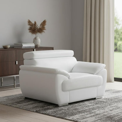 38" White And Silver Genuine Leather Chair and a Half