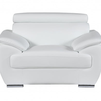 38" White And Silver Genuine Leather Chair and a Half