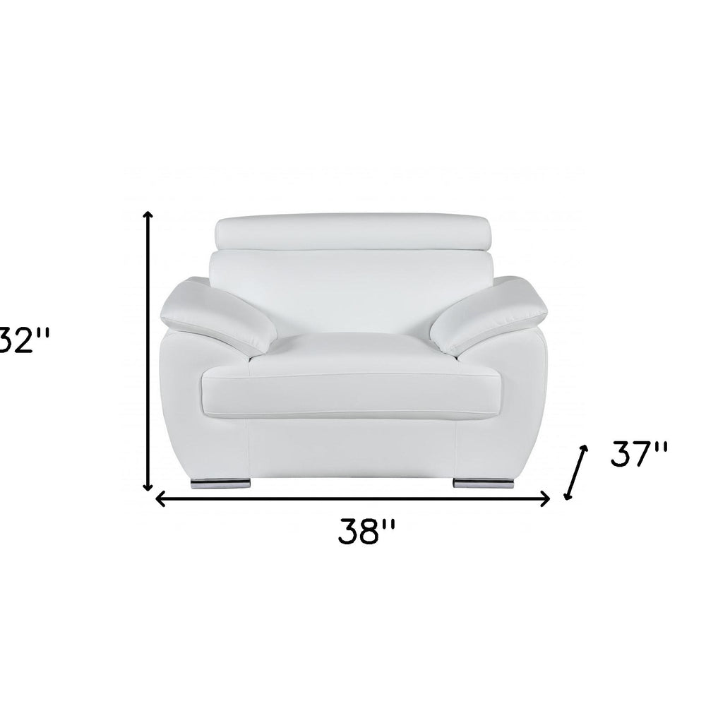 38" White And Silver Genuine Leather Chair and a Half
