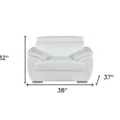 38" White And Silver Genuine Leather Chair and a Half