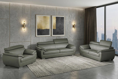 Three Piece Indoor Gray Genuine Leather Six Person Seating Set