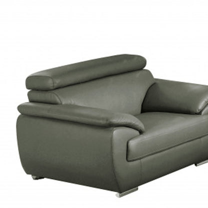 Three Piece Indoor Gray Genuine Leather Six Person Seating Set