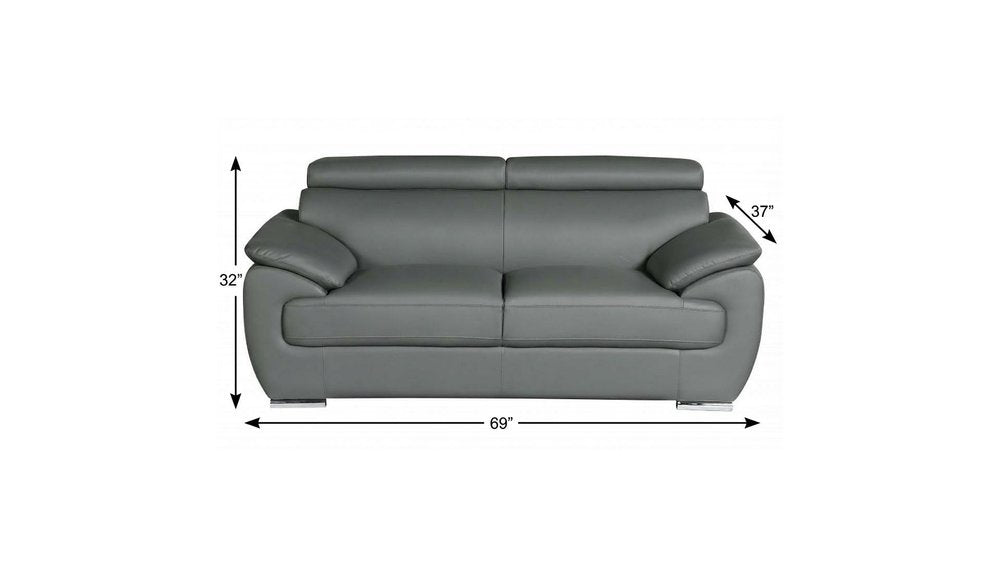 69" Gray And Silver Faux Leather Loveseat