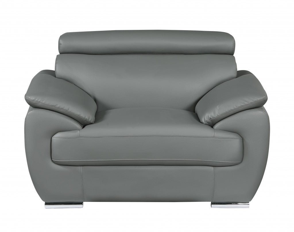 38" Gray And Silver Genuine Leather Chair and a Half