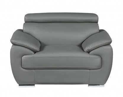 38" Gray And Silver Genuine Leather Chair and a Half