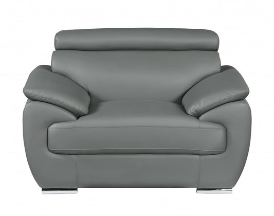 38" Gray And Silver Genuine Leather Chair and a Half